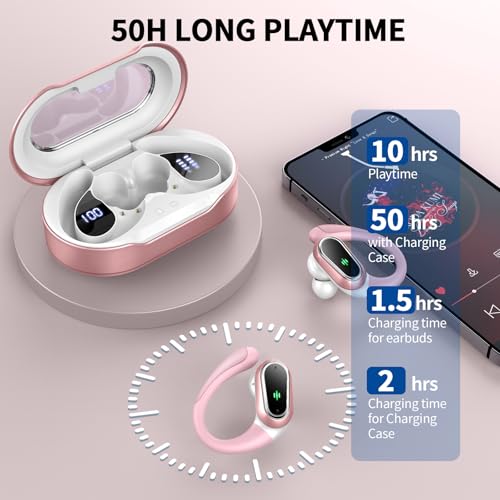 Wireless Earbuds, 2026 New Bluetooth 5.4 Headphones Sport, 60H+ HiFi Stereo - color: Frizz Pink