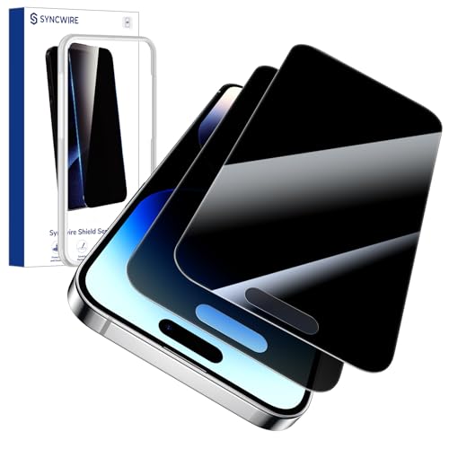 SYNCWIRE Privacy Screen Protector for iPhone 14 Pro 6.1'', 2-Pack Unbreakable Anti Spy Tempered Glass Saver Black[Easy Installation Frame][10X Stronger][Bubble Free][Sensitive Touch][Anti Fingerprint] - size: iPhone 14 Pro