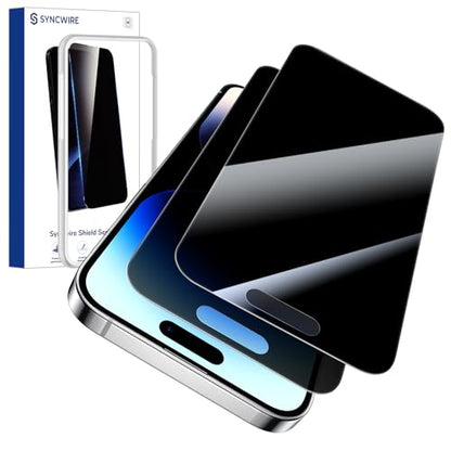 SYNCWIRE Privacy Screen Protector for iPhone 14 Pro 6.1'', 2-Pack Unbreakable Anti Spy Tempered Glass Saver Black[Easy Installation Frame][10X Stronger][Bubble Free][Sensitive Touch][Anti Fingerprint] - size: iPhone 14 Pro