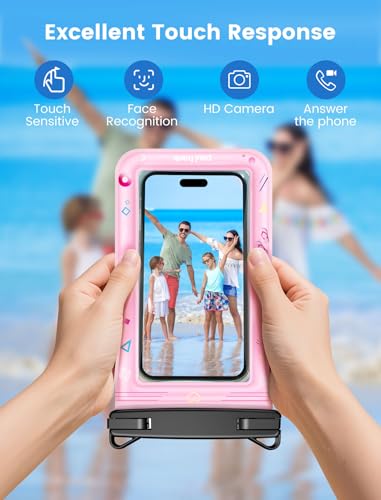 Paul Frank Waterproof Phone Pouch Floating, 2 Pack IPX8 Waterproof Phone Case with Lanyard for iPhone 17 16 15 14 Pro Max Galaxy S25 S24, Cellphone Dry Bag Beach Cruise Ship Essentials(up to 8.5") - color: Pink &Black