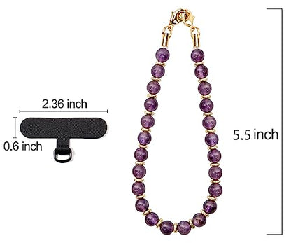 VICHUNHO Marble Beaded Phone Wrist Strap, Cellphone Lanyard with Tether Tab, Hands-Free Wristlet Bracelet - color: Purple
