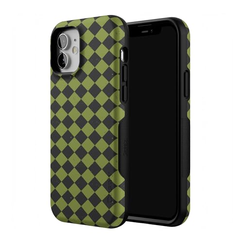 Casely iPhone 12 Mini Case | Harlequin Wicked Diamond | Black and Green | Bold Protective Design | MagSafe Compatible Design - color: Harlequin Wicked Diamond | Black and Green, size: Iphone 12 Mini