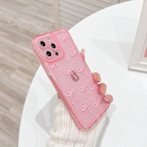 NITITOP Compatible with iPhone 14 Pro Case Cute Clear Pink Glitter Bow Knot Design Shiny Star Sparkle Bling Diamond Girls Women Soft TPU Shockproof Protective Phone Cover - Large Bow - color: Large Bow, size: iPhone 14 Pro