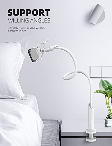 Lamicall Phone Holder, Gooseneck Mount, Compatible with 4-7'' Smartphones and Desktops, Adjustable Arm and Non-Slip Base, Easy to Install and Use - color: White