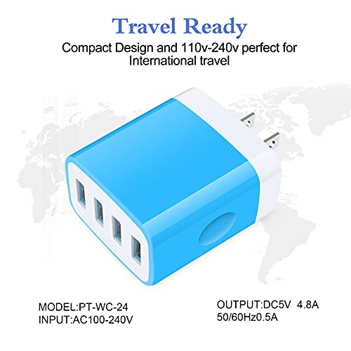 iPhone 17 Charger Block Fast Charging 4.8A Multi Port USB Charger Wall Plug - color: blue