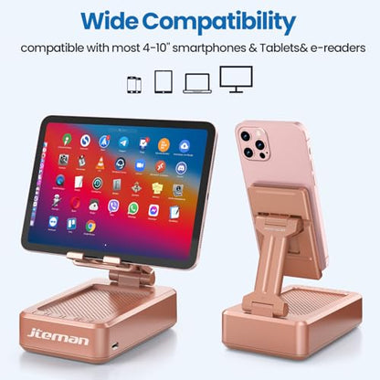 JTEMAN Bluetooth Speaker with Cell Phone Stand,Gifts for Men Tech Gadgets - color: Rose Gold
