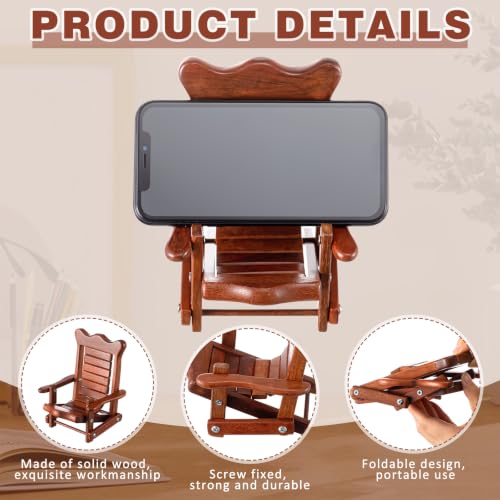 Kingdder 1 Pcs Cute Chair Phone Holder, Adjustable Wooden Cell Phone Stand, Folding Mini Rocking Chair Decor, Portable Wood Smartphone Holder for Smartphone, Doll Display, Desk Decor, Office, Gift