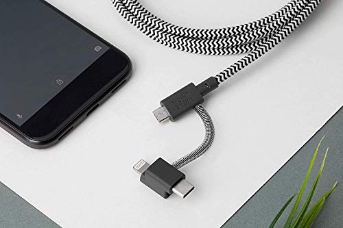 Native Union Belt Cable Universal - 6.5ft Ultra-Strong Reinforced [MFi Certified] Durable Charging Cable with 3-in-1 Adaptor for Lightning, USB-C and Micro-USB Devices (Zebra) - color: Zebra