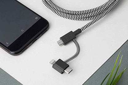 Native Union Belt Cable Universal - 6.5ft Ultra-Strong Reinforced [MFi Certified] Durable Charging Cable with 3-in-1 Adaptor for Lightning, USB-C and Micro-USB Devices (Zebra) - color: Zebra