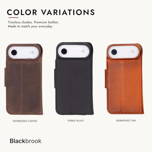 BLACKBROOK Detachable Leather Wallet Case Compatible with iPhone Air | Full-grain detachable folio with RFID blocking, 3 card slots, ID window, built-in kickstand, wireless charging, handcrafted. - color: Burnished Tan, size: iPhone 17 Air