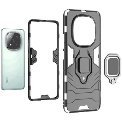 Phone Case for Xiaomi redmi Note 14 Pro Plus Case, 2 in 1 Hybrid Heavy Duty Armor Shockproof Defender Kickstand Dual Layer Bumper Hard Back Case Cover Tempered Glass Screen Protector，Black