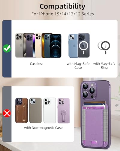 HiWe for MagSafe Wallet, 7 Cards Holder for Phone Case, RFID Blocking - color: Purple Yam Wallet - Grey Band