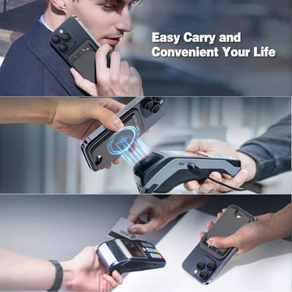 QYQBOON Mag-Safe Wallet Magnetic Wallet for Phone Lightweight Magnetic Phone Pouch Stand Adjustable Leather Mag-Safe Card Holder for iPhone 17/16/15/14/13/12 Series, Not for iPhone 13/12 Mini (Black) - color: Black