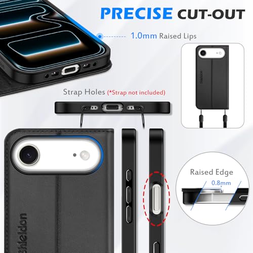 SHIELDON Genuine Leather Wallet Case for iPhone Air 6.5" 2025, Black | Magnetic Closure, RFID Blocking, Credit Card Holder, Kickstand, Folio Design, Shockproof TPU Phone Cover - color: Black
