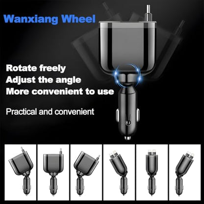Ankuee Retractable 4-in-1 Car Charger with Dual USB-C Cables