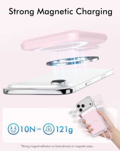 for Magsafe Power Bank 5000mAh, Slim Magnetic Portable Charger - color: Light Pink