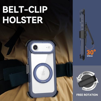 Magnetic for iPhone Air Case, Compatible with MagSafe, Full Body Rugged Case with Built-in Screen Protector & Kickstand & Belt-Clip (Blue) - color: Blue