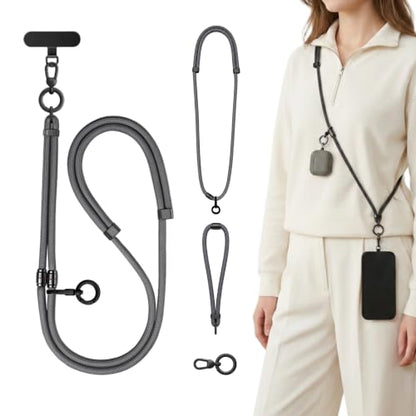 4-in-1 Phone Lanyard, Crossbody, Neck, Wrist & Finger Strap - color: Gray