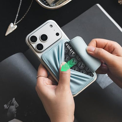 VULKIT Credit Card Holder for Phone case, Slim Adhesive Phone Wallet Stick On for Men & Women, Compatible with Most Cell Phones, Mist Blue - color: Mist Blue