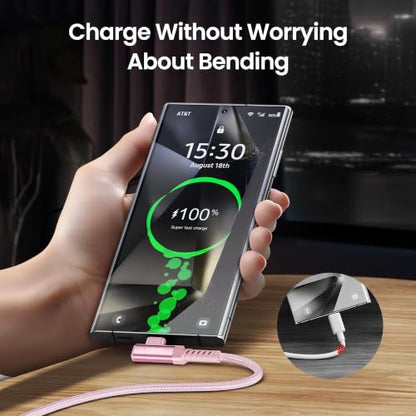 toocki USB C Cable Right Angle, 2-Pack 10ft USB A to USB C Charger Cable - color: Pink, size: 10FT+10FT