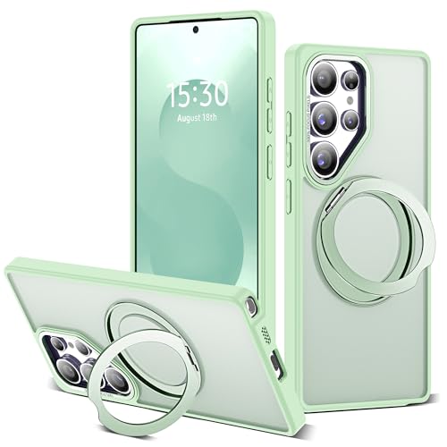 for Samsung Galaxy S25 Ultra Case with 360°Rotatable Magnetic Ring Stand Compatible with Mag-Safe Military Protection Shockproof Matte Translucent Phone Cases for S25 Ultra 6.9",Green - color: Green, size: Samsung Galaxy S25 Ultra