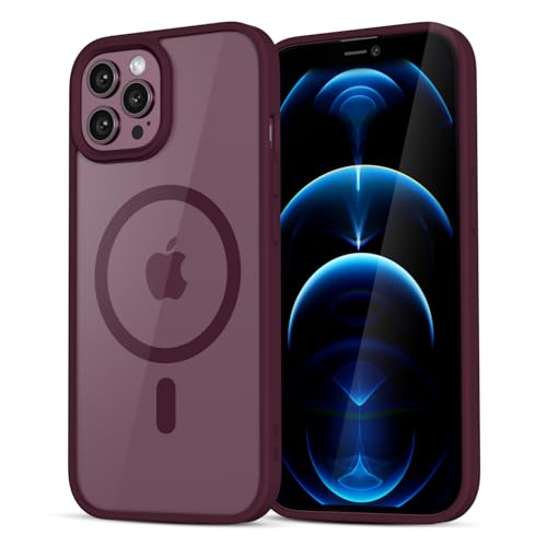 LoeoeL for iPhone 12 Pro Max Case Clear Mag Safe, Ultra Thin Slim Cover Magnetic Compatible with Magsafe Phone Case for Women Men Girl, Cute Soft Silicone & Transparent Hard Plastic, Burgundy Maroon - color: Burgundy, size: 12 Pro Max