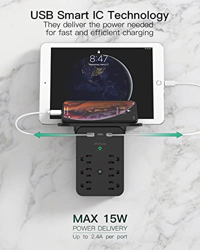 Wall Outlet Extender with Shelf, Surge Protector 6 AC Multi Plug Outlet - color: Black, size: 3 USB