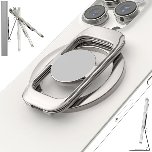 Magnetic Phone Ring Holder for MagSafe Phone Grip & Kickstand, Strong Dual-Sided Magnets Compatible with MagSafe Car Mount Gym for iPhone 17/16 Pro Max 15/14/13/12 and Android Phone Cases (Titanium) - color: Titanium