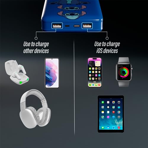 Disney Lilo and Stitch 10,000Mah Power Bank- Universally Compatible Portable Phone Charger Battery Pack w/USB Charging Port- Stitch Gifts for Women, Men, Teens and All Fans of Stitch Stuff - color: Classic Stitch