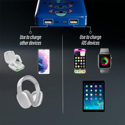 Disney Lilo and Stitch 10,000Mah Power Bank- Universally Compatible Portable Phone Charger Battery Pack w/USB Charging Port- Stitch Gifts for Women, Men, Teens and All Fans of Stitch Stuff - color: Classic Stitch
