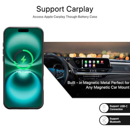Battery Case for iPhone 16,Upgraded 10000mAh High Capacity Rechargeable Portable Protective Extended Charger Case Wireless Charging Compatible with iPhone 16 (6.1 inch) Charging Case & Carplay (Black) - size: iPhone 16 (6.1inch)