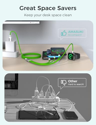 2Pack Multi Charging Cable for Apple Watch Charger 4 in 1 Travel Essentials RV Camping Essentials USB C/L/Micro Compatible with iWatch Series 11-1/iPhone 17/16/15/Android Airplane Gadgets-4FT/Green - color: Green, size: 4FT+4FT