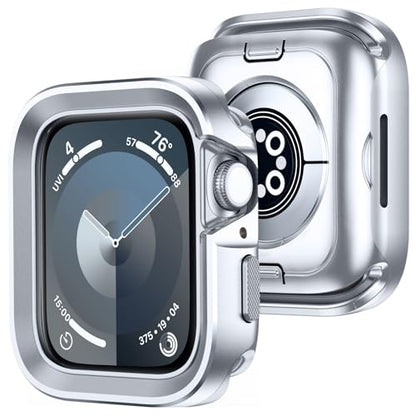 Amizee 2 in 1 Metal Rugged Case Compatible with Apple Watch SE 3/2/1 Series 6/5/4 44mm, Aluminum Shockproof Protective Bumper Cover for iWatch 44mm, Silver - color: Silver, size: 44mm