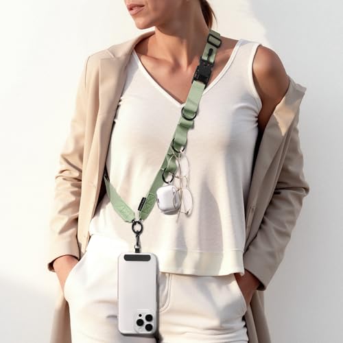 Nekmit Clip and Go Strap for Phone with Wallet Crossbody, Adjustable Phone Lanyard with Detachable Zippered Pouch & Wristlet - color: Green