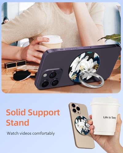 Toycamp Magnetic Phone Grip - Compatible with MagSafe Phone Grip Ring Stand for iPhone 17/16/15/14/13/12 Series White Floral Flower Cute Phone Ring Holder Grip for Women Girls Girly - color: White Flower