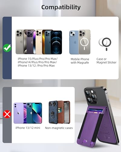 for Magsafe Wallet Works with Apple Find My, Leather Magnetic Phone Wallet - color: Purple