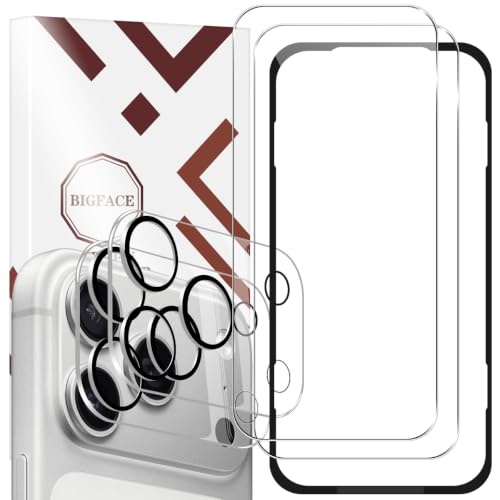 BIGFACE Compatible with iPhone 17 Pro Max Screen Protector + Camera Lens Protectors, [2 + 2 Pack] Premium HD Clear Tempered Glass with Easy Installation Tool for iPhone 17 Pro Max(6.9 Inch) - size: iPhone 17 Pro Max(6.9")