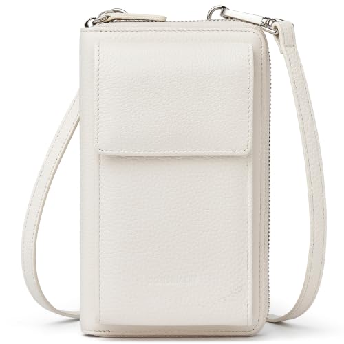 DORIS&JACKY Small Leather Crossbody Purse and Cell Phone Wallet for Women | RFID Blocking Shoulder Bag with Front Phone Pocket, Come with Long Detachable Strap and 12 Credit Card Slots - color: 2-off White