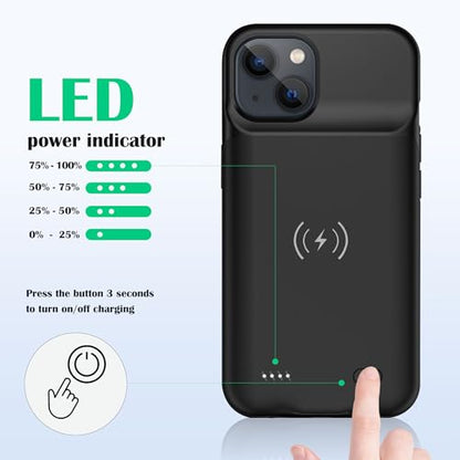 Battery Case Charger Made for iPhone 15 Pro Max, Type-C Ultra Slim Protective Charging Case, Wireless Slim 8500mAh Portable Rechargeable Charger - Black