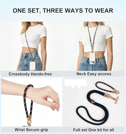 memumi Anti-Theft Phone Lanyard Crossbody for iPhone & Android, 3-in-1 Neck & Wrist Strap, 66 lbs Pull-Tested, Universal Phone Strap for Travel & Commuting, Navy Blue - color: Navy Blue