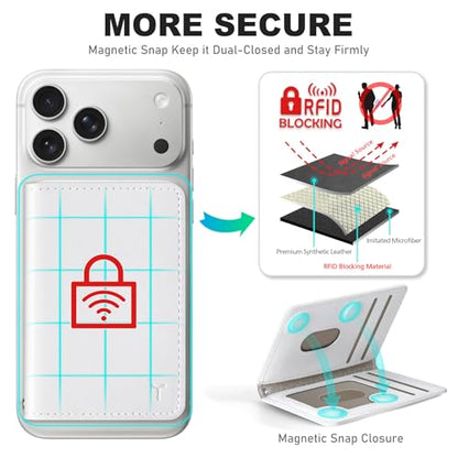 TUCCH Magnetic Wallet for Magsafe iPhone, 6 Card Holders, White | Clear ID Window, RFID Blocking, for iPhone 17/17e/16/15/14/13/12 Pro/Pro Max/Plus, Flip Folio Card Case, PU Leather - color: White