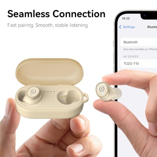 TOZO T10 Wireless Earbuds Powerful Bass Stereo Wireless Charging, APP, IPX8 - color: Matte Khaki