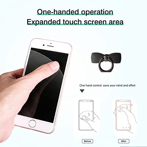 [2 Pack] Sparkling Bowtie Ultra-thin Cell Phone Ring Holder Stand,360 Degree Rotation and 180 Degree Adjustable Finger Ring Kickstand with Polished Metal Phone Grip (Black)