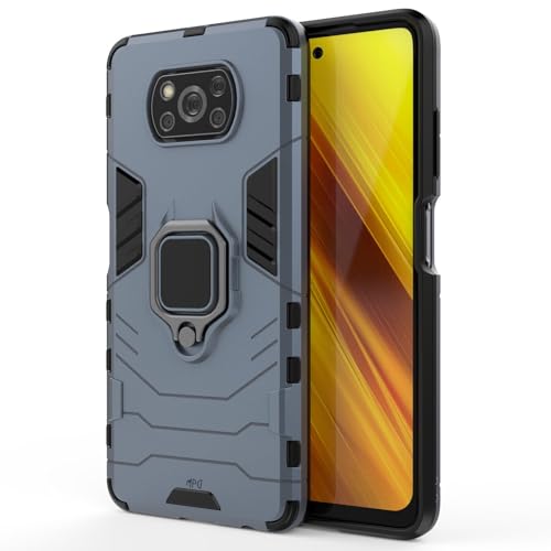 Max Power Digital Magnet Case for Xiaomi Poco X3 NFC/Poco X3 Pro Shockproof Hard Phone Cover with Grip, Metal Ring Kickstand Bumper Shell [Compatible with Magnetic Car Mount] (Navy) - color: Navy, size: Xiaomi Poco X3