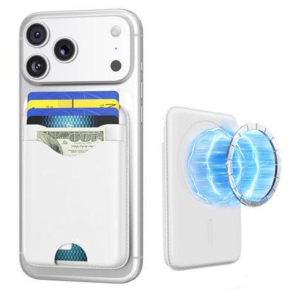 Magsafe Wallet Magnetic Card Holder, White | Strong RFID, Leather Card Pocket, Compatible with iPhone 12/13/14/15/16/17 Series, Not for mini - color: Pearl White