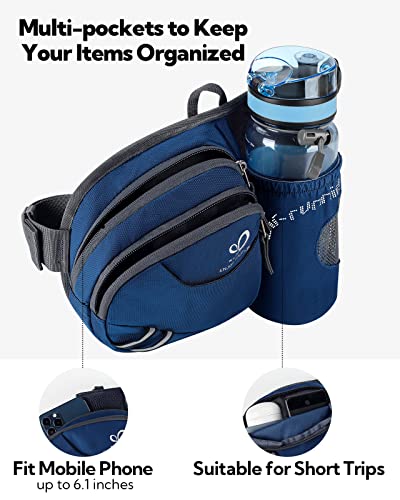 WATERFLY Fanny Pack Waist Bag: Waist Pack for Women Men with Water Bottle Holder Hiking Fanny Pack for Running Walking DogWalking Travel Cycling - color: Sapphire Blue