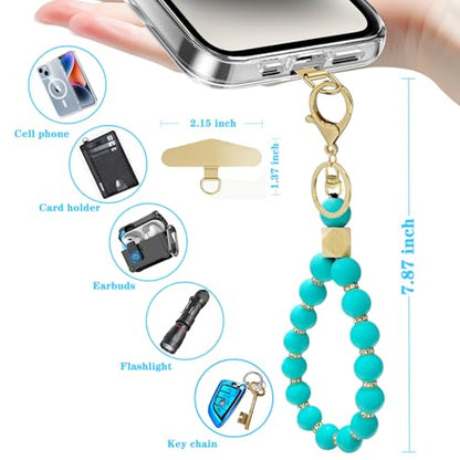 Silicone Beaded Phone Wrist Strap, Phone Bracelet Strap with Tether Tab Elastic Hands Free Wristlet Strap - color: Turquoise