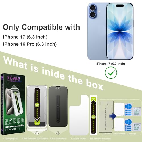 2-Pack Matte Privacy Anti-Spy Screen Protector for iPhone 17/16 Pro (6.3-Inch),Anti-Glare,9H Tempered Glass,Full Coverage,Anti-Fingerprint,Auto Dust Removal,Bubble-Free