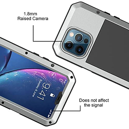 for iPhone 13 Pro Max Case,360 Full Body Protective Heavy Duty Shockproof Tough Armour Aluminum Metal Case with Silicone Built-in Screen Protector for iPhone 13 Pro Max 6.7" - Silver - color: Silver