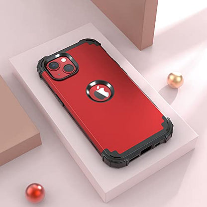 IDweel for iPhone 15 Case with Tempered Glass Screen Protector, 3 in 1 Shockproof Slim Hybrid Heavy Duty Hard PC Cover Soft Silicone Bumper Full Body Case,Red - color: Red